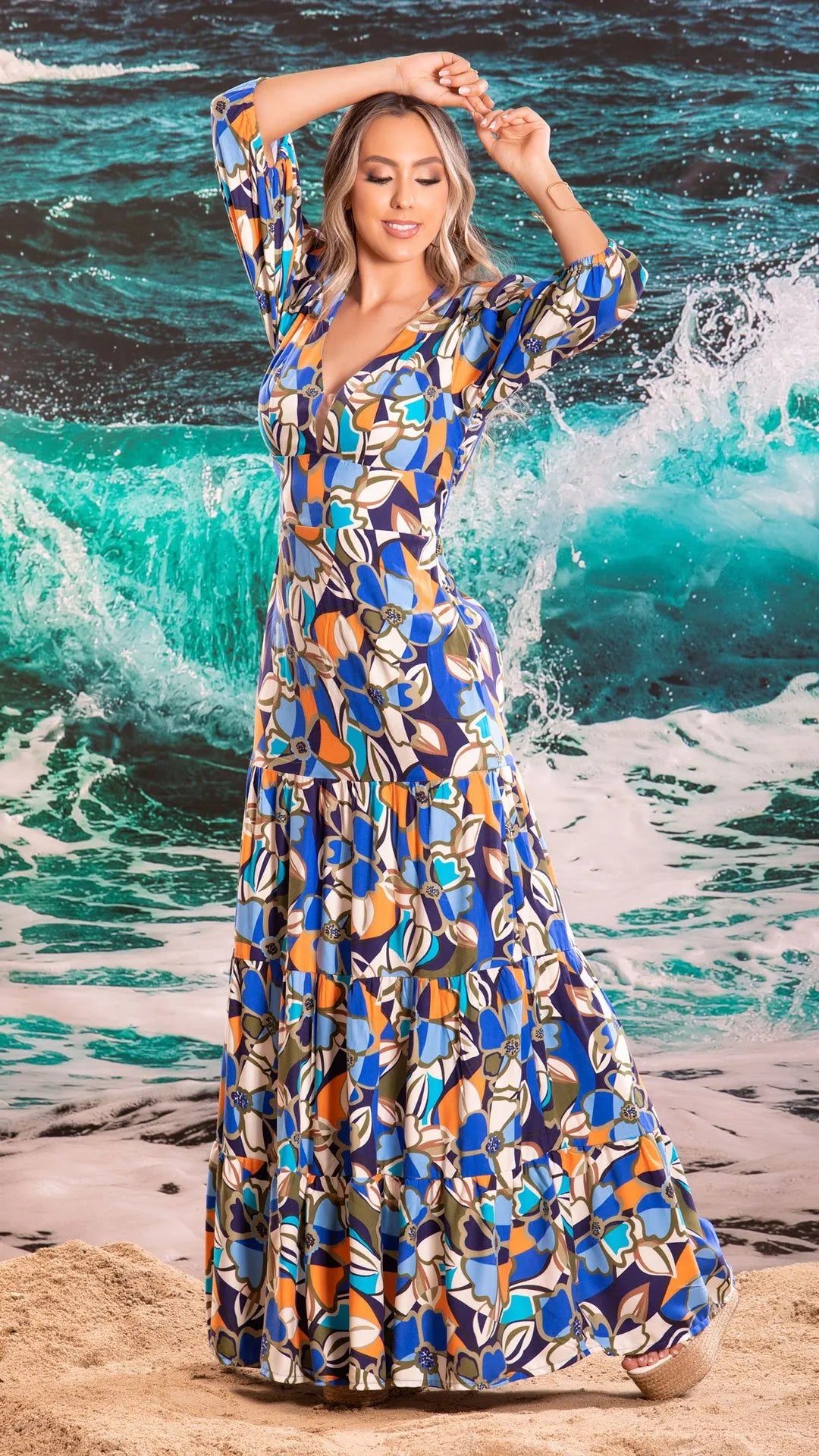 M73889 VESTIDO CHALIS ESTAMPADO AZUL