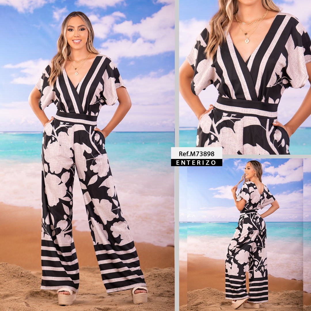 M73898 ENTERIZO CHALIS DIAGONAL ESTAMPADO NEGRO