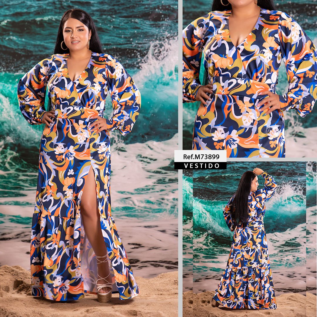 M73899 VESTIDO SATIN ESTAMPADO AZUL OSCURO