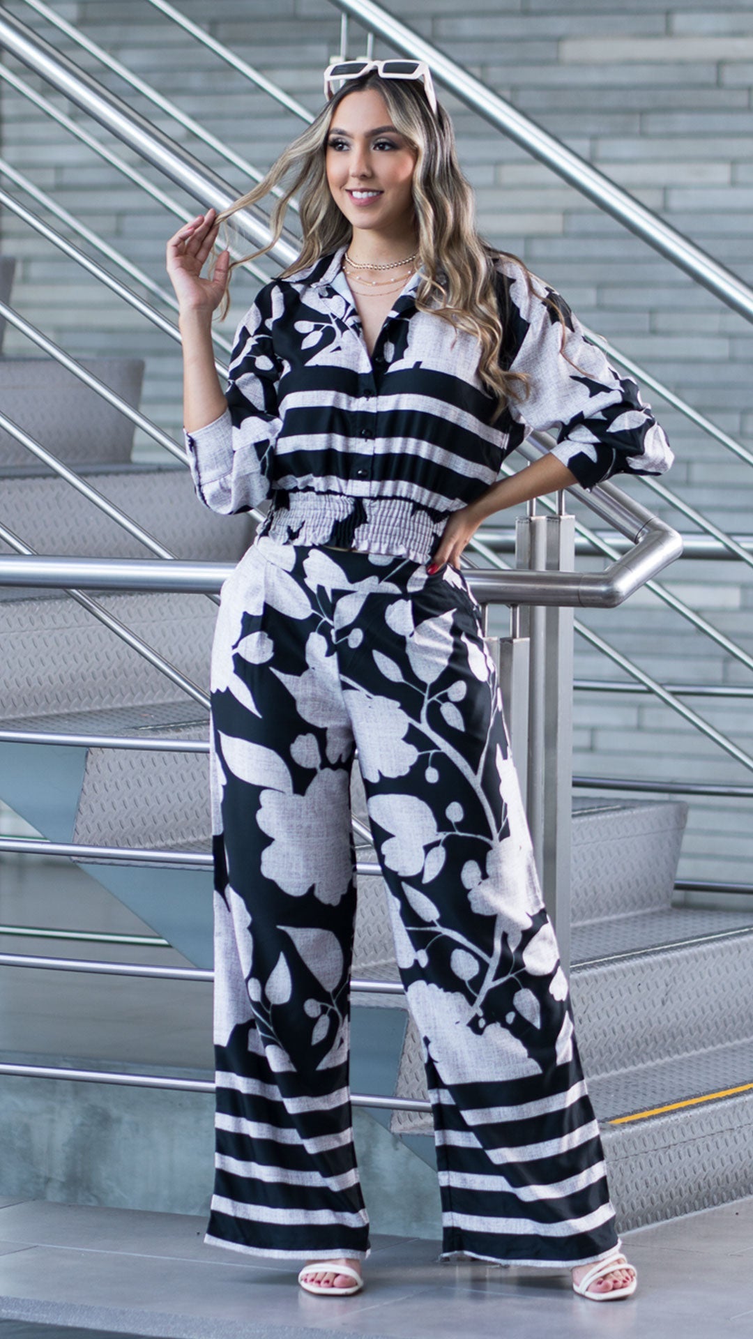 M73900 CONJUNTO CHALIS ESTAMPADO NEGRO