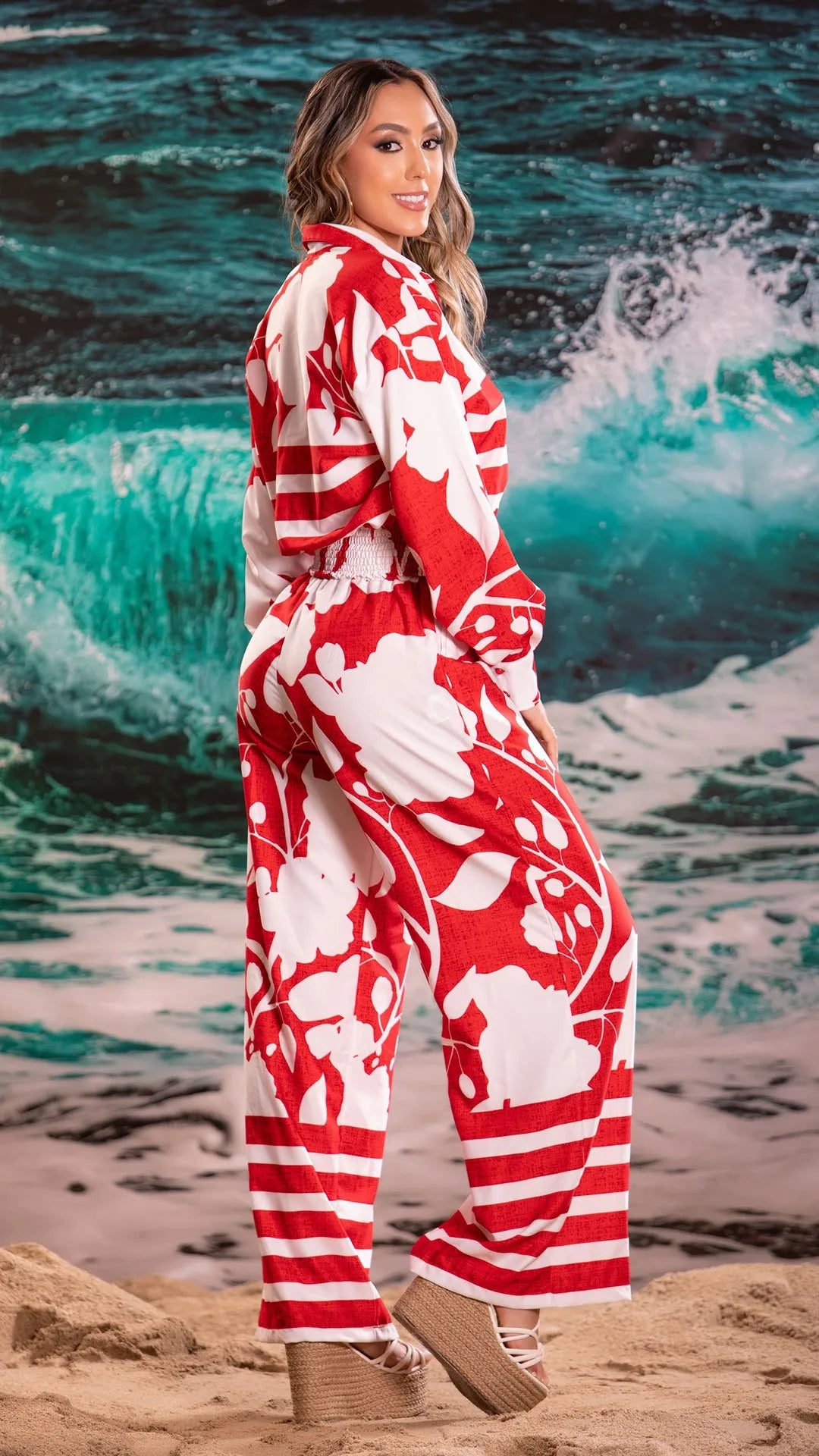 M73900 CONJUNTO CHALIS ESTAMPADO ROJO