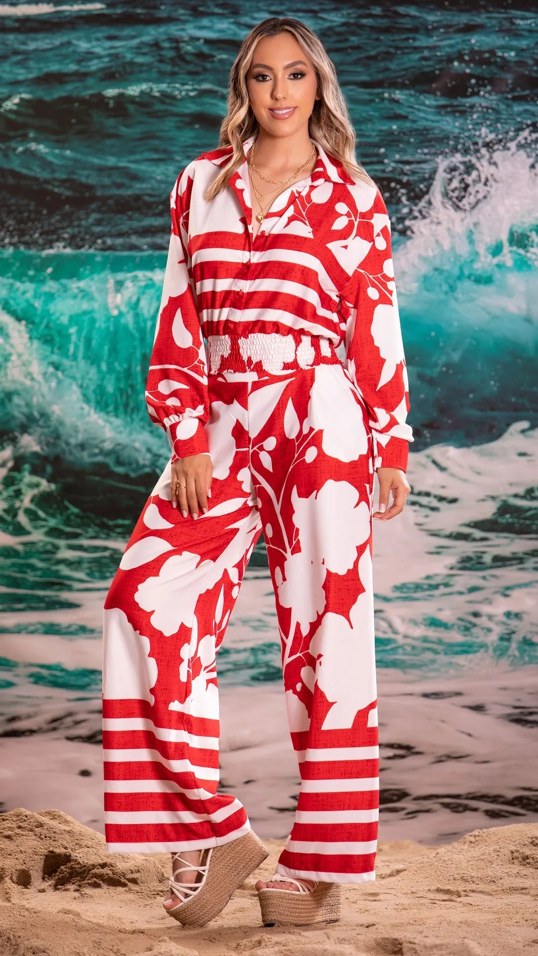 M73900 CONJUNTO CHALIS ESTAMPADO ROJO