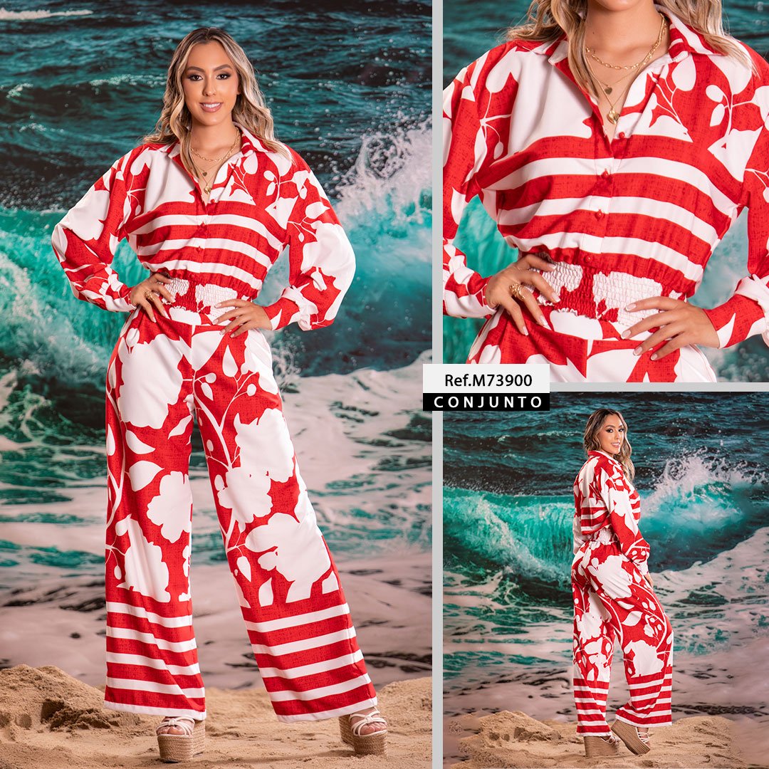 M73900 CONJUNTO CHALIS ESTAMPADO ROJO