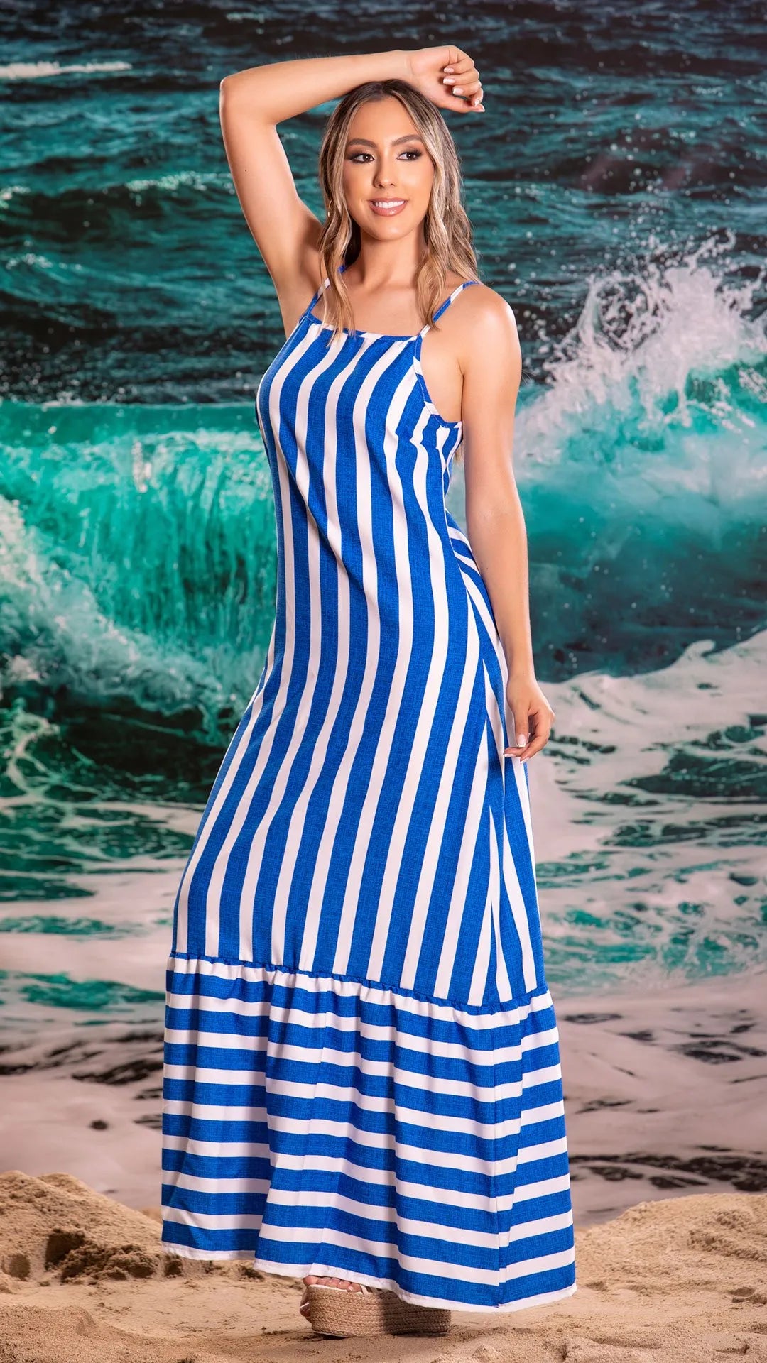 M73902 VESTIDO CHALIS DIAGONAL ESTAMPADO AZUL