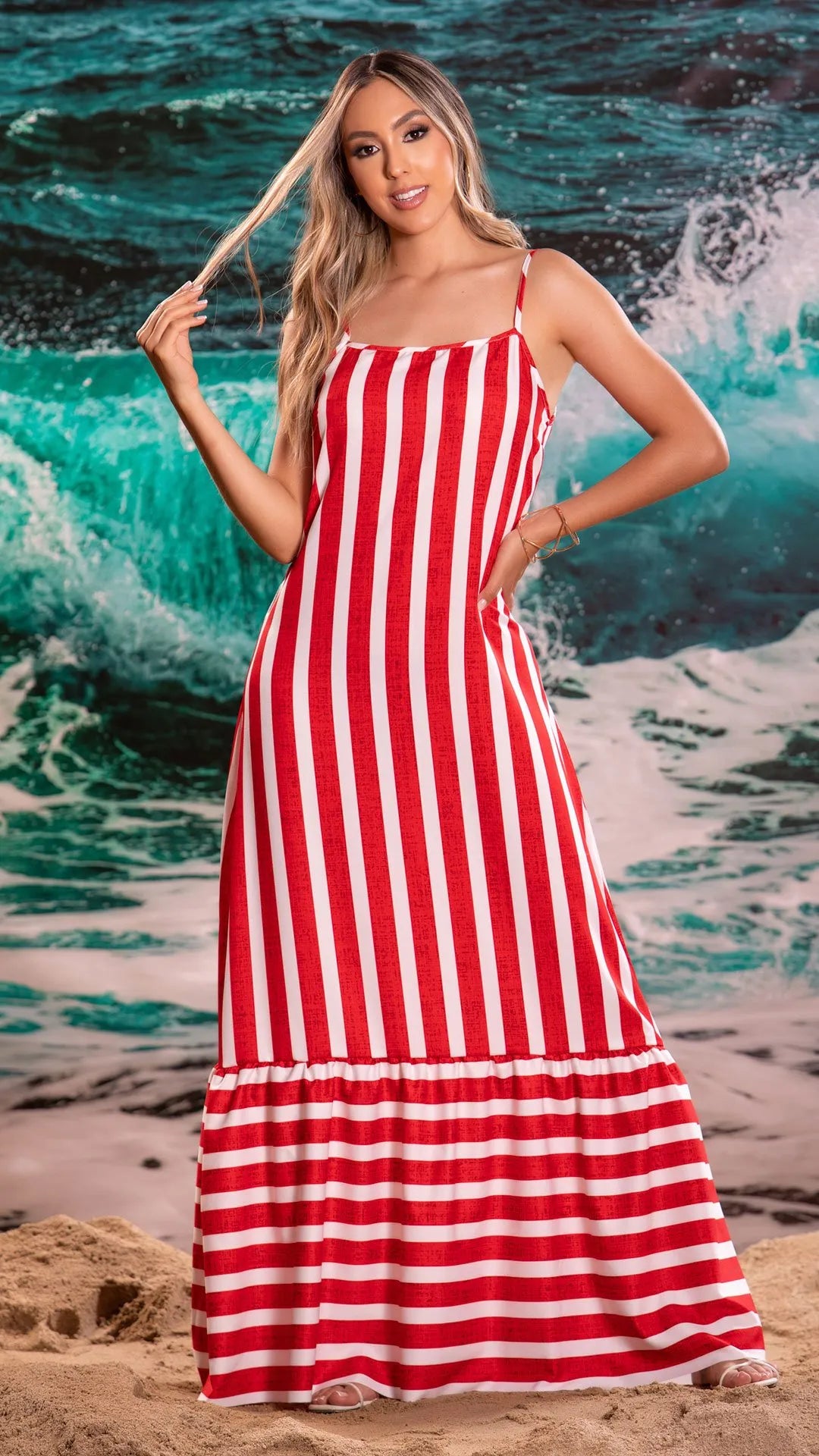 M73902 VESTIDO CHALIS DIAGONAL ESTAMPADO ROJO