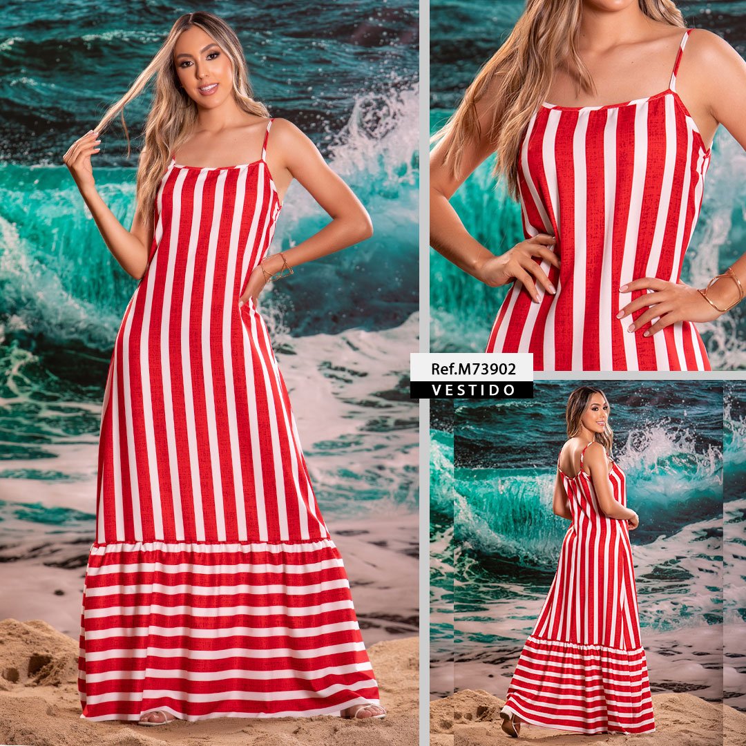 M73902 VESTIDO CHALIS DIAGONAL ESTAMPADO ROJO