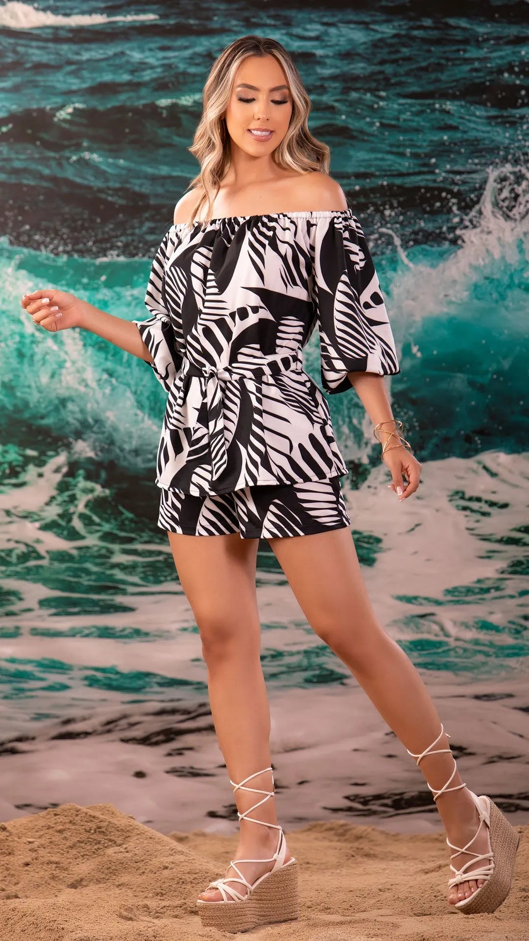 M73910 CONJUNTO CHALIS DIAGONAL ESTAMPADO NEGRO