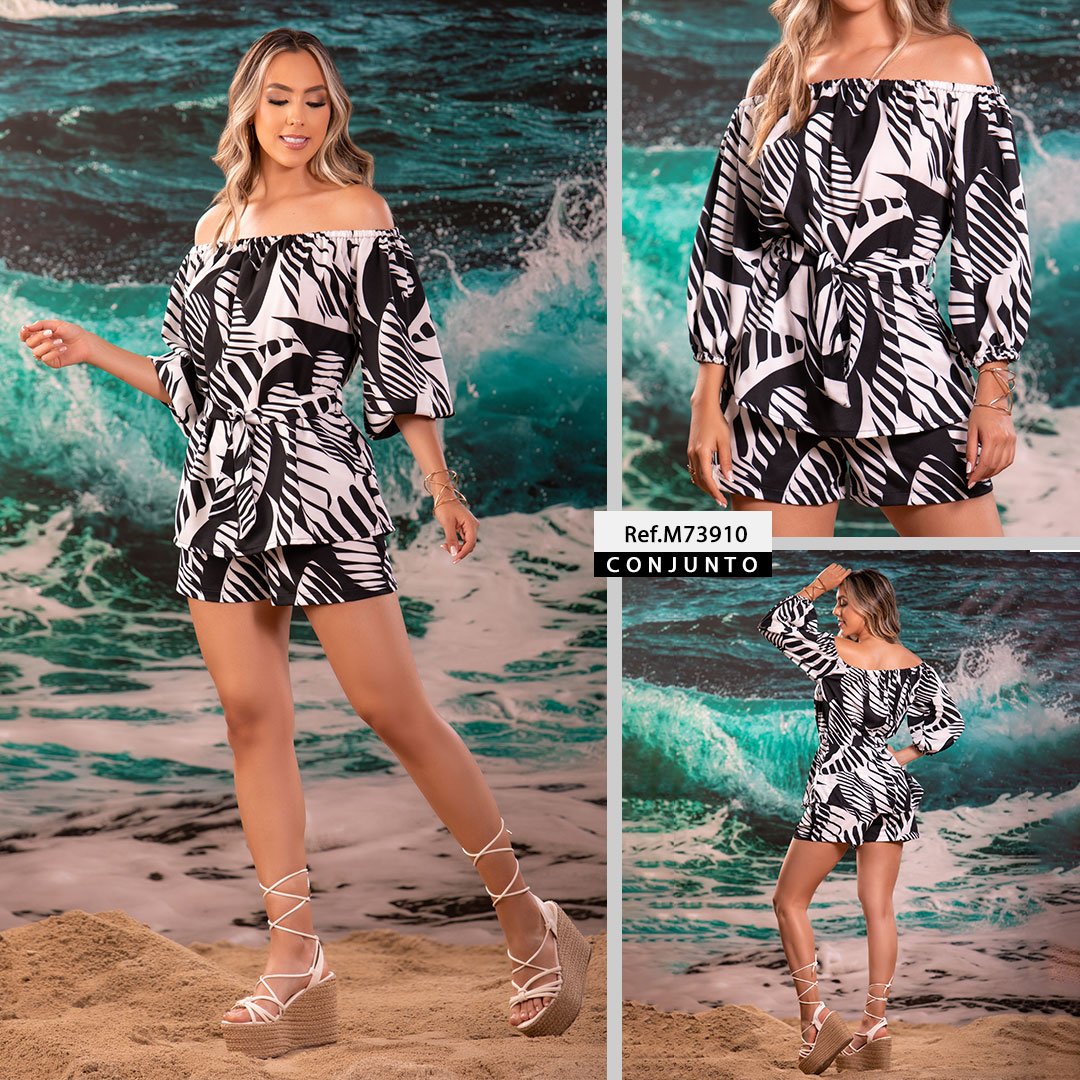 M73910 CONJUNTO CHALIS DIAGONAL ESTAMPADO NEGRO