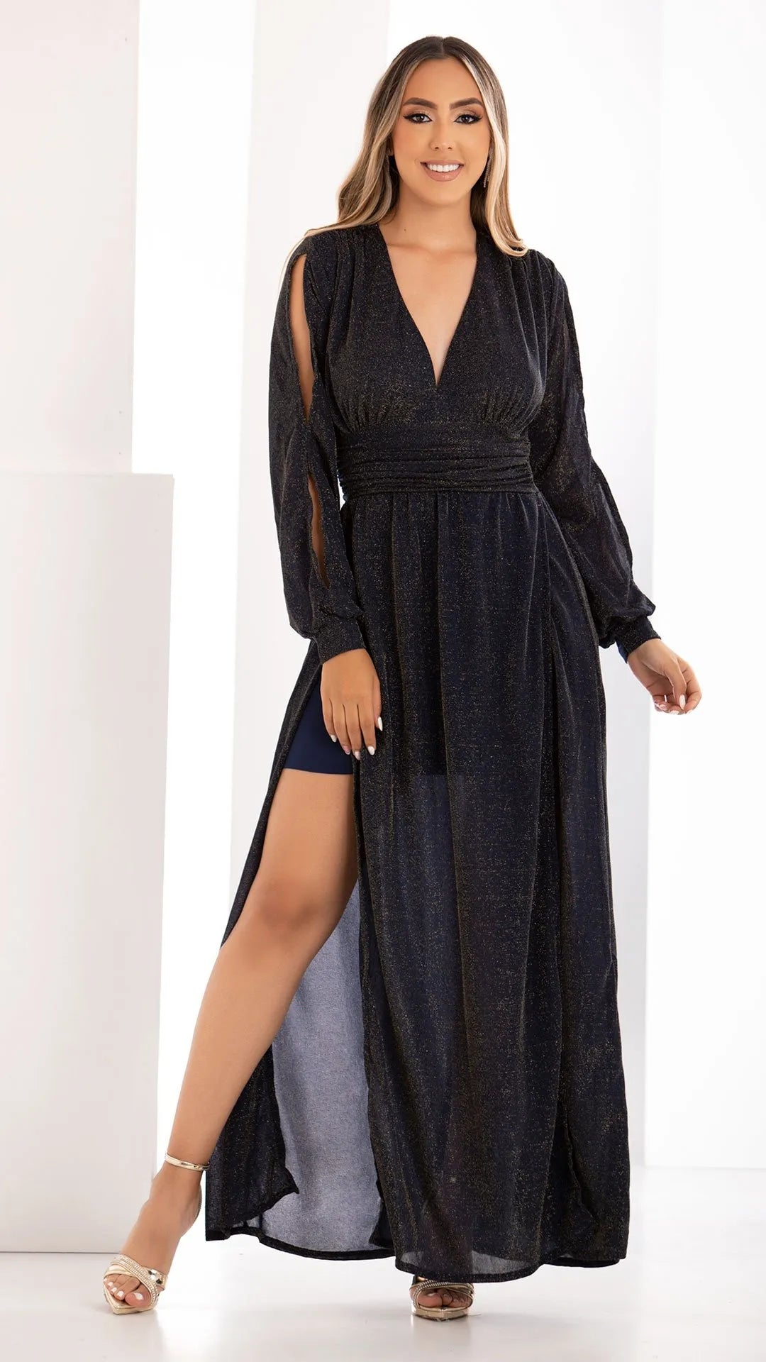 M73920 VESTIDO MAYA LUREX AZUL OSCURO