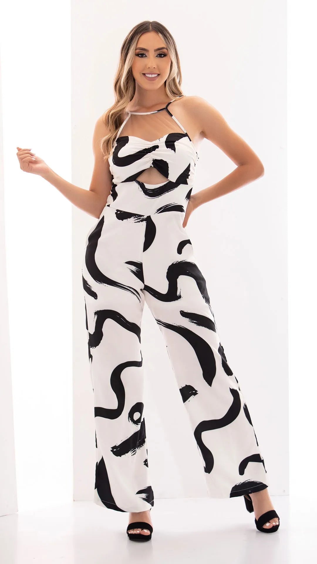 M73949 ENTERIZO CHALIS DIAGONAL ESTAMPADO BEIGE