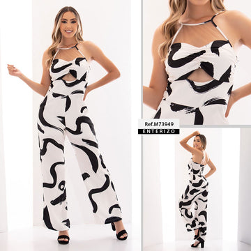 M73949 ENTERIZO CHALIS DIAGONAL ESTAMPADO BEIGE