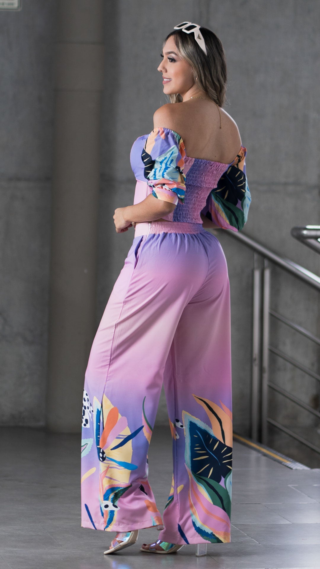 M73952 CONJUNTO CHALIS DIAGONAL ESTAMPADO ROSA