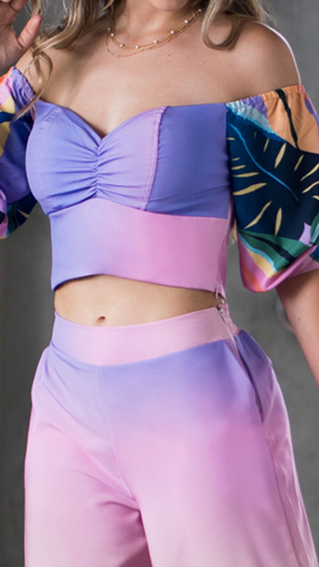 M73952 CONJUNTO CHALIS DIAGONAL ESTAMPADO ROSA