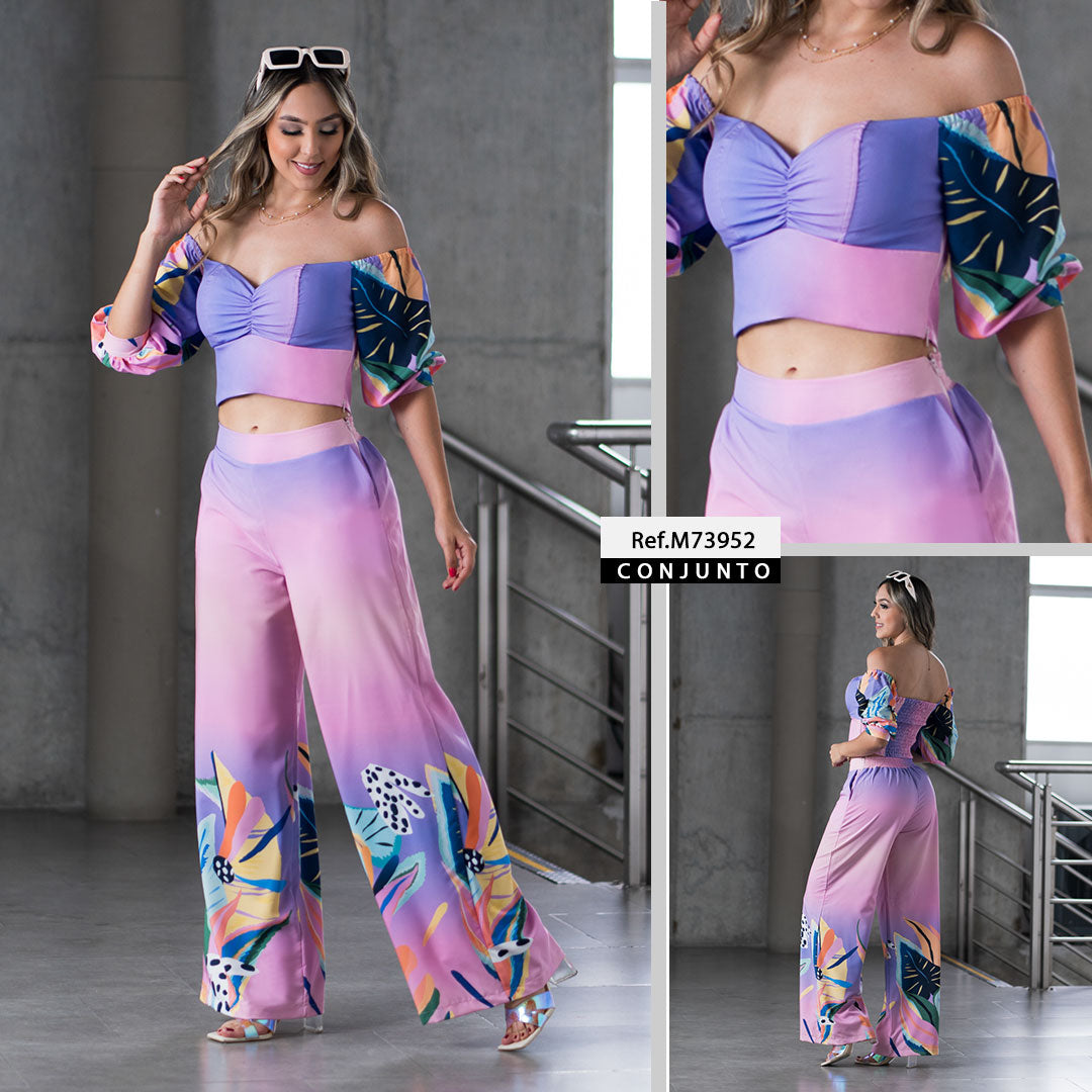 M73952 CONJUNTO CHALIS DIAGONAL ESTAMPADO ROSA