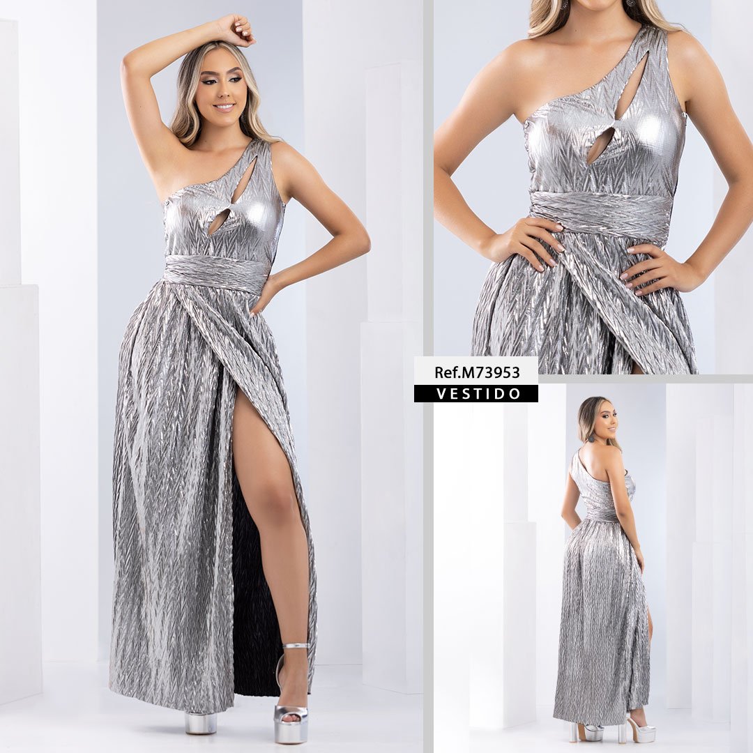 M73953 VESTIDO PLIZADO FOIL NEGRO PLATA