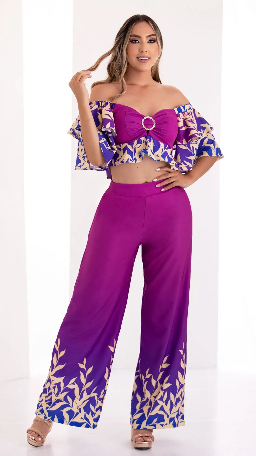 M73954 CONJUNTO CHALIS DIAGONAL ESTAMPADO MORADO