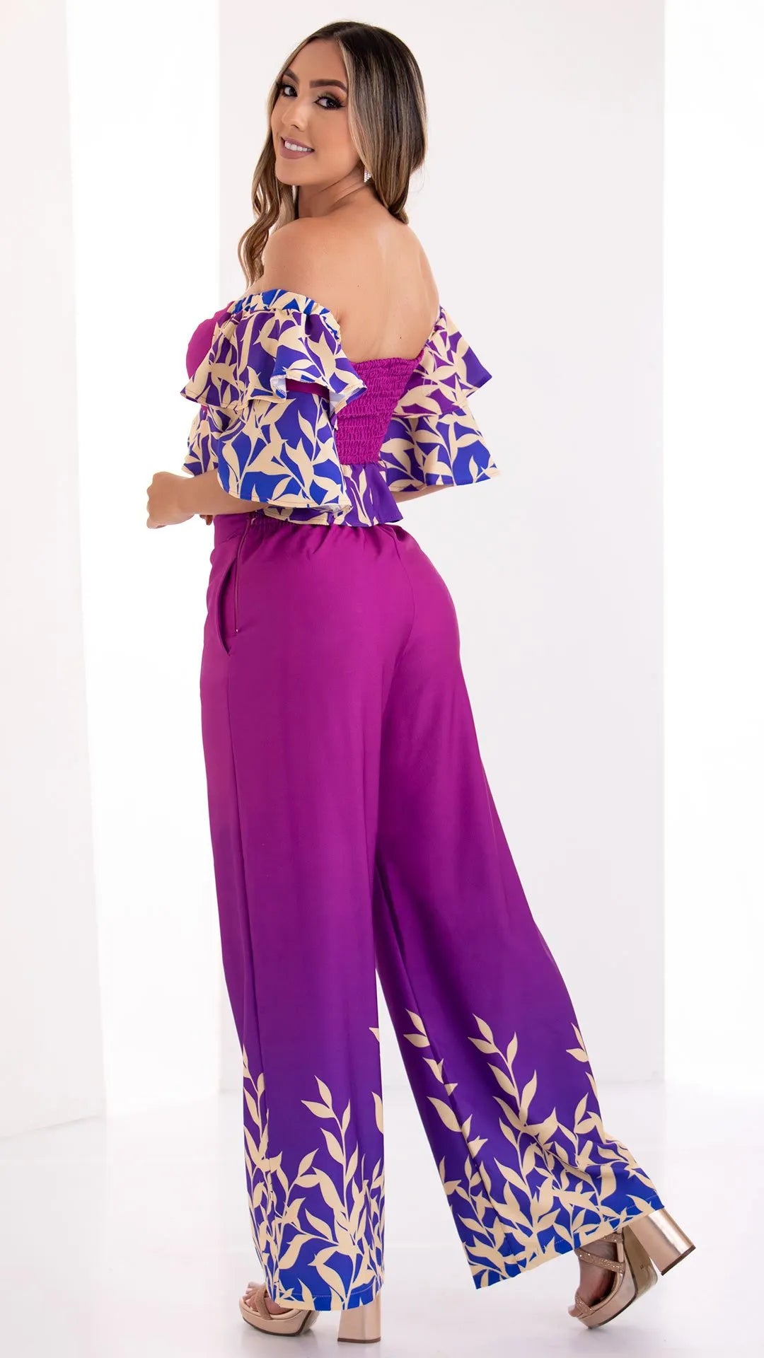 M73954 CONJUNTO CHALIS DIAGONAL ESTAMPADO MORADO