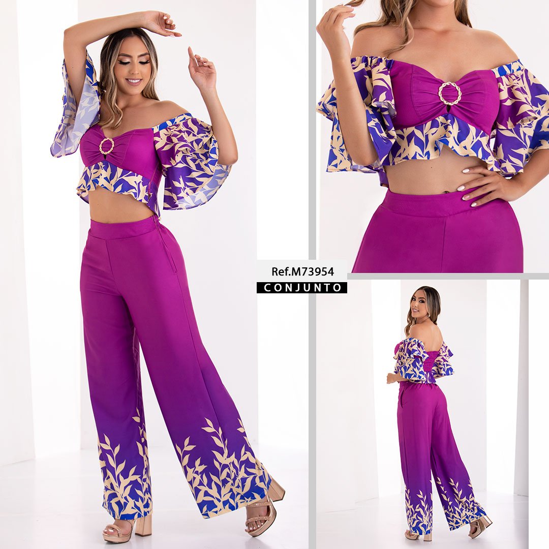 M73954 CONJUNTO CHALIS DIAGONAL ESTAMPADO MORADO