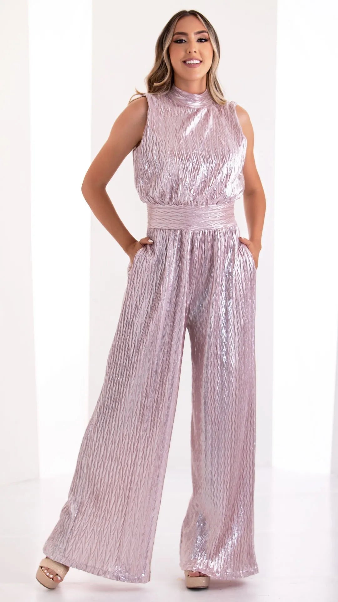 M73956 ENTERIZO PLIZADO FOIL ROSADO