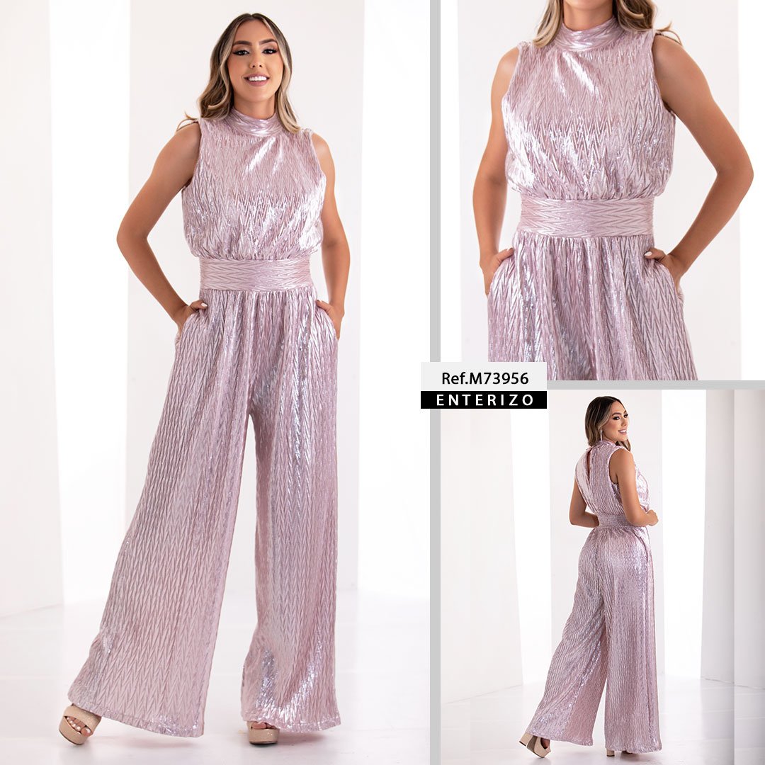 M73956 ENTERIZO PLIZADO FOIL ROSADO