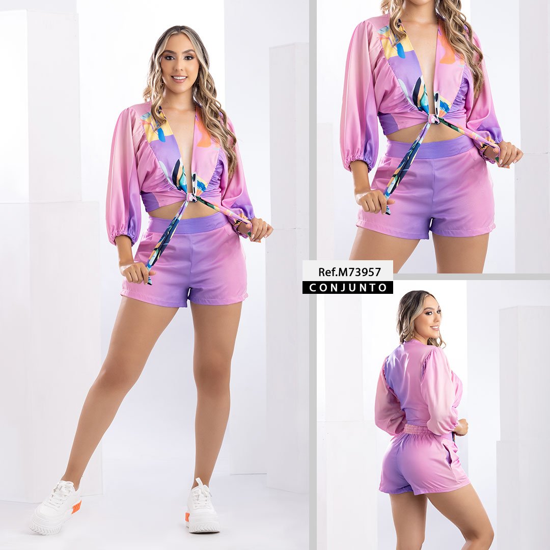 M73957 CONJUNTO CHALIS DIAGONAL ESTAMPADO ROSA