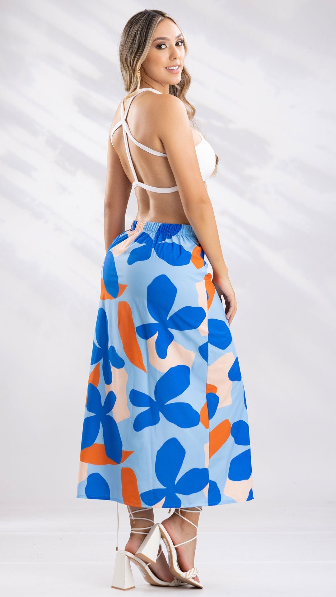 M73982 FALDA FALSO CHALIS ESTAMPADO AZUL