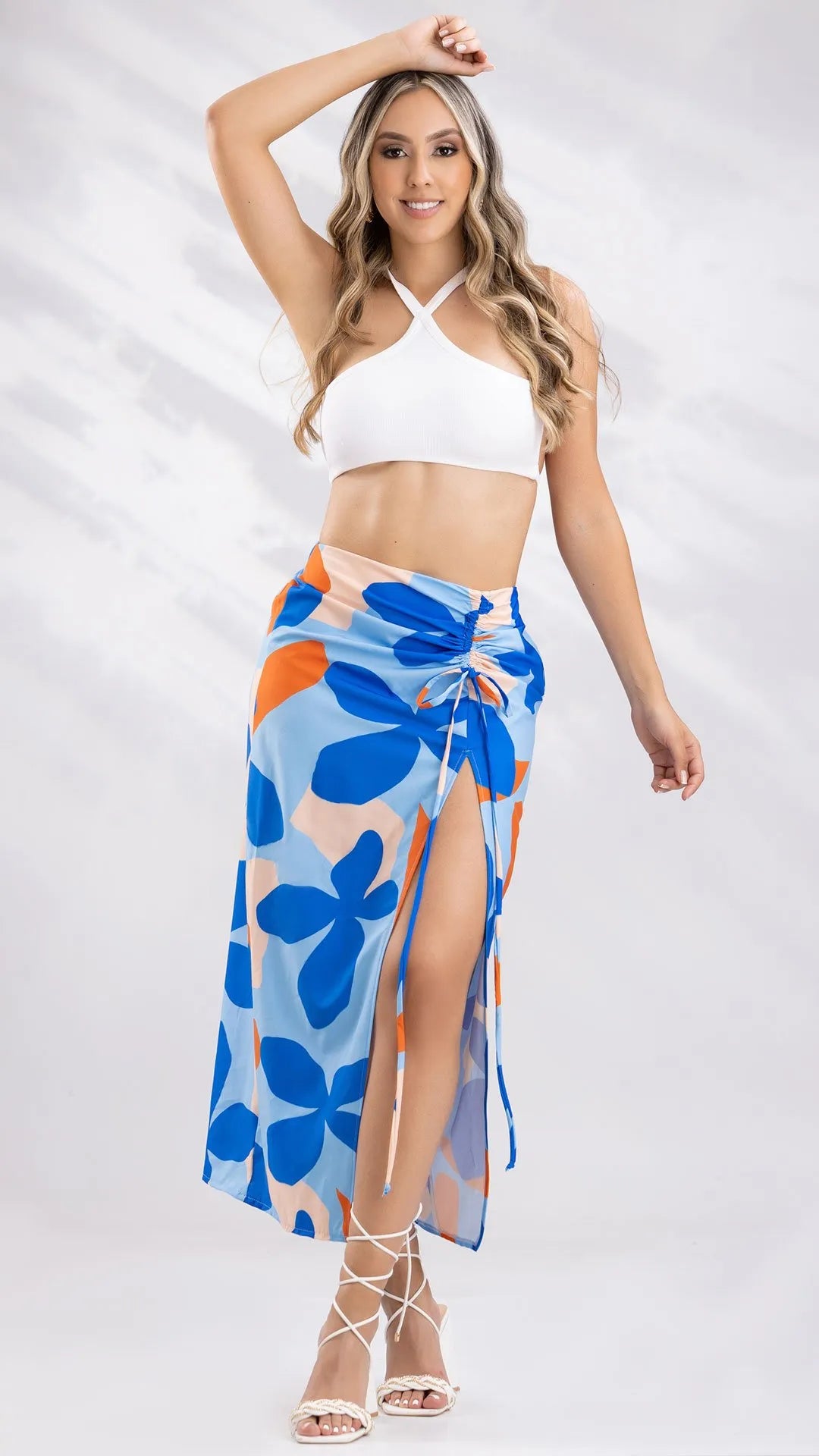 M73982 FALDA FALSO CHALIS ESTAMPADO AZUL