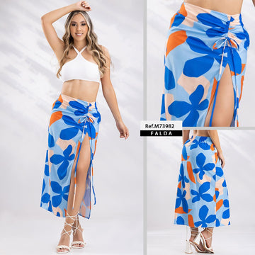 M73982 FALDA FALSO CHALIS ESTAMPADO AZUL