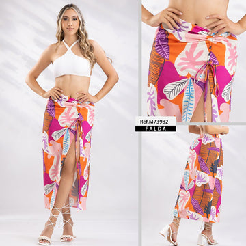 M73982 FALDA FALSO CHALIS ESTAMPADO NARANJA NARANJA