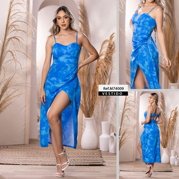 M74009 VESTIDOS CHALIS DIAGONAL AZUL