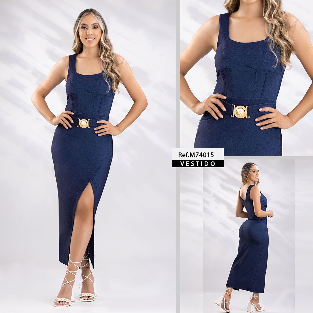 M74015 VESTIDO BENGALINA INDIGO OSCURO AZUL INDIGO OSCURO