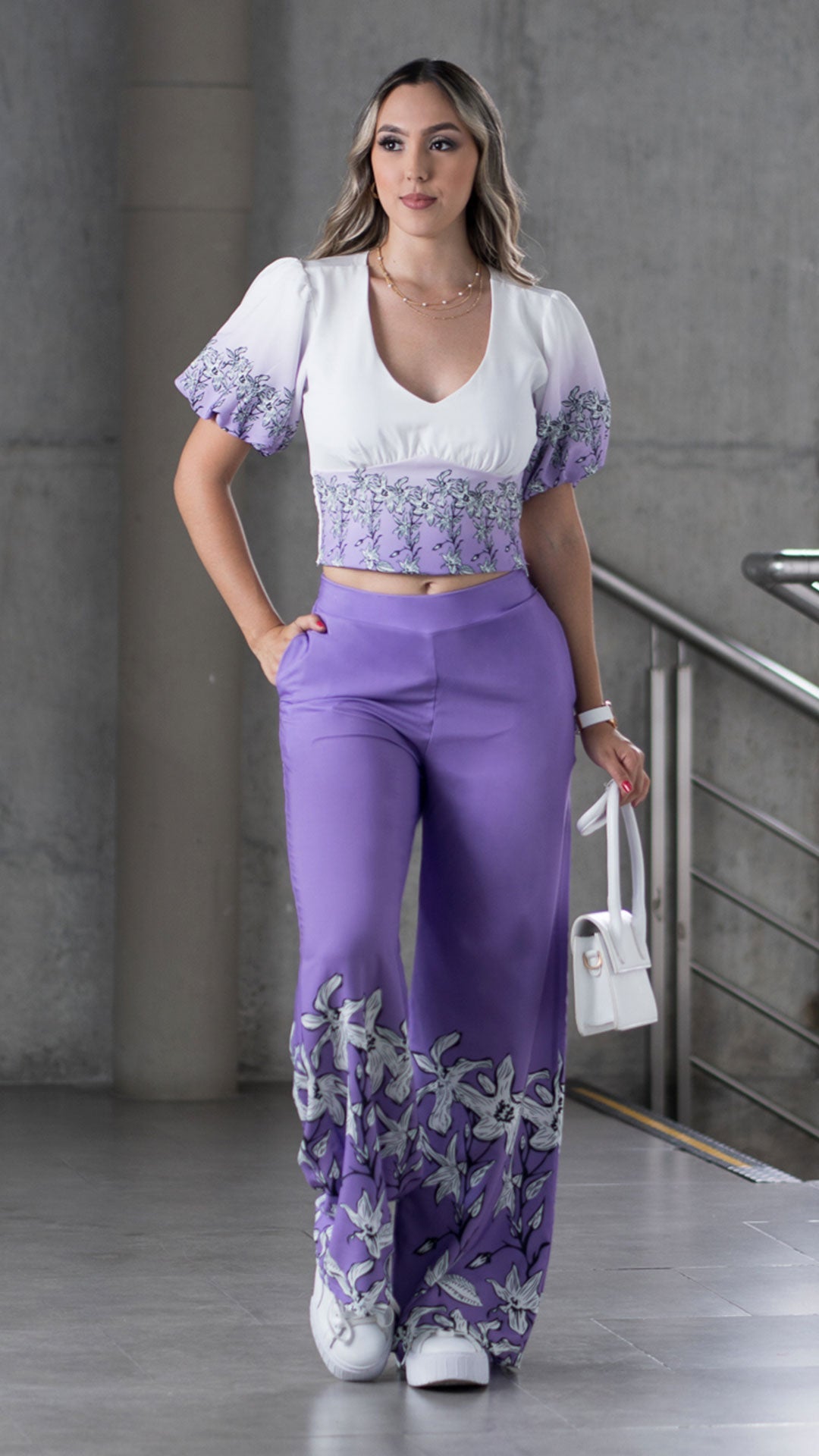 M74035 CONJUNTO FALSO CHALIS ESTAMPADO LILA