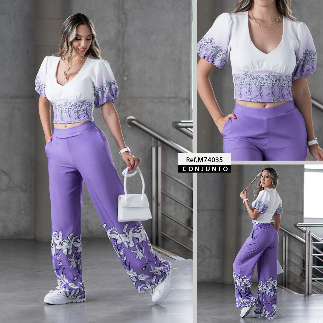 M74035 CONJUNTO FALSO CHALIS ESTAMPADO LILA