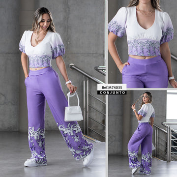 M74035 CONJUNTO FALSO CHALIS ESTAMPADO LILA