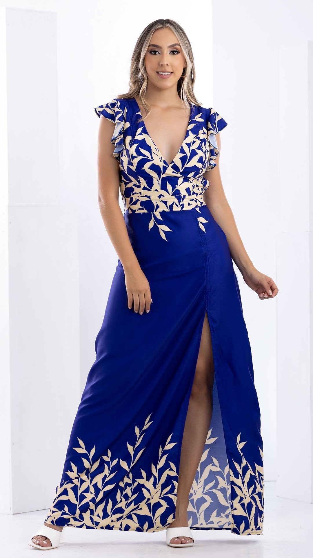 M74037 VESTIDO FALSO CHALIS ESTAMPADO AZUL