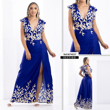 M74037 VESTIDO FALSO CHALIS ESTAMPADO AZUL