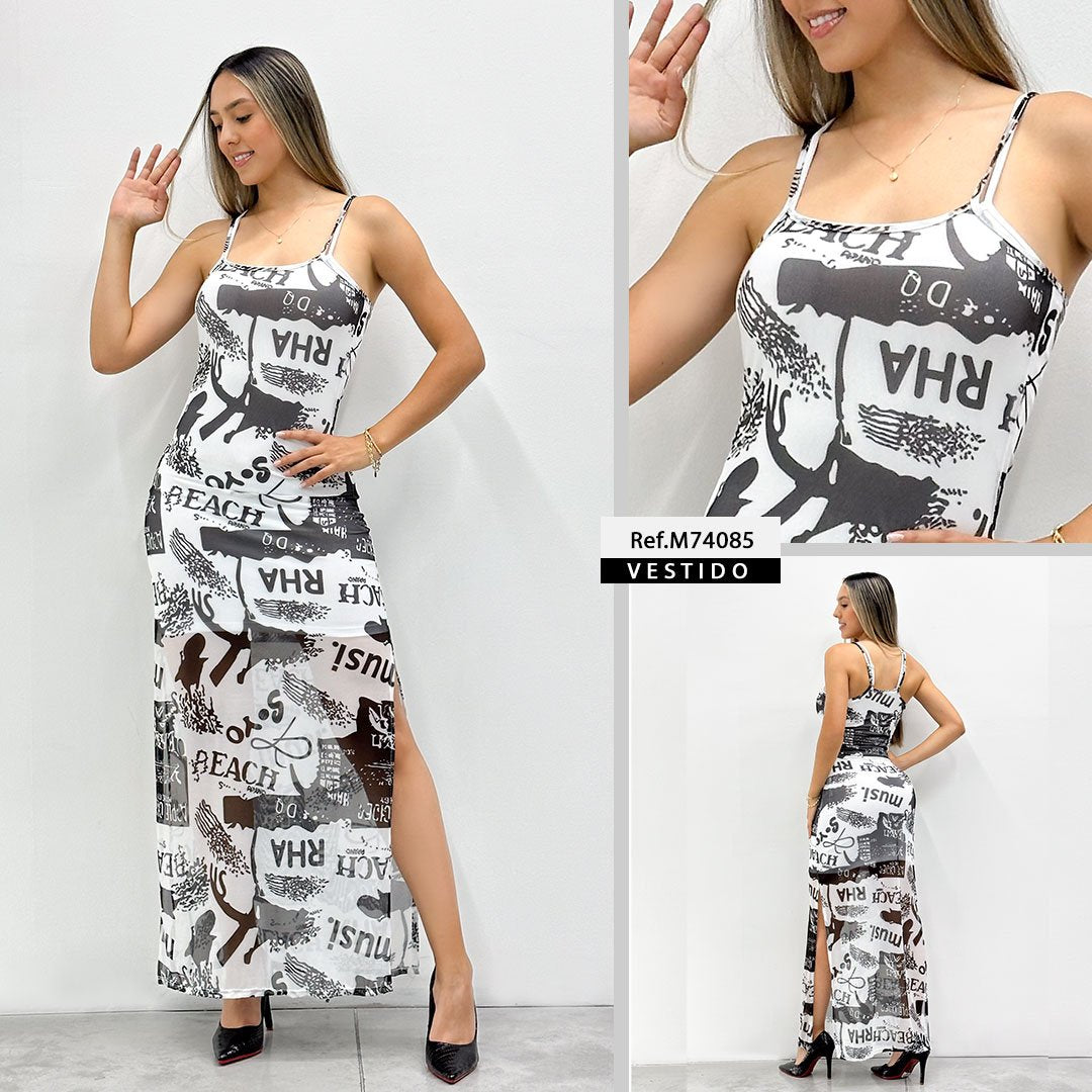 M74085 VESTIDO MAYATEX ESTAMPADO NEGRO