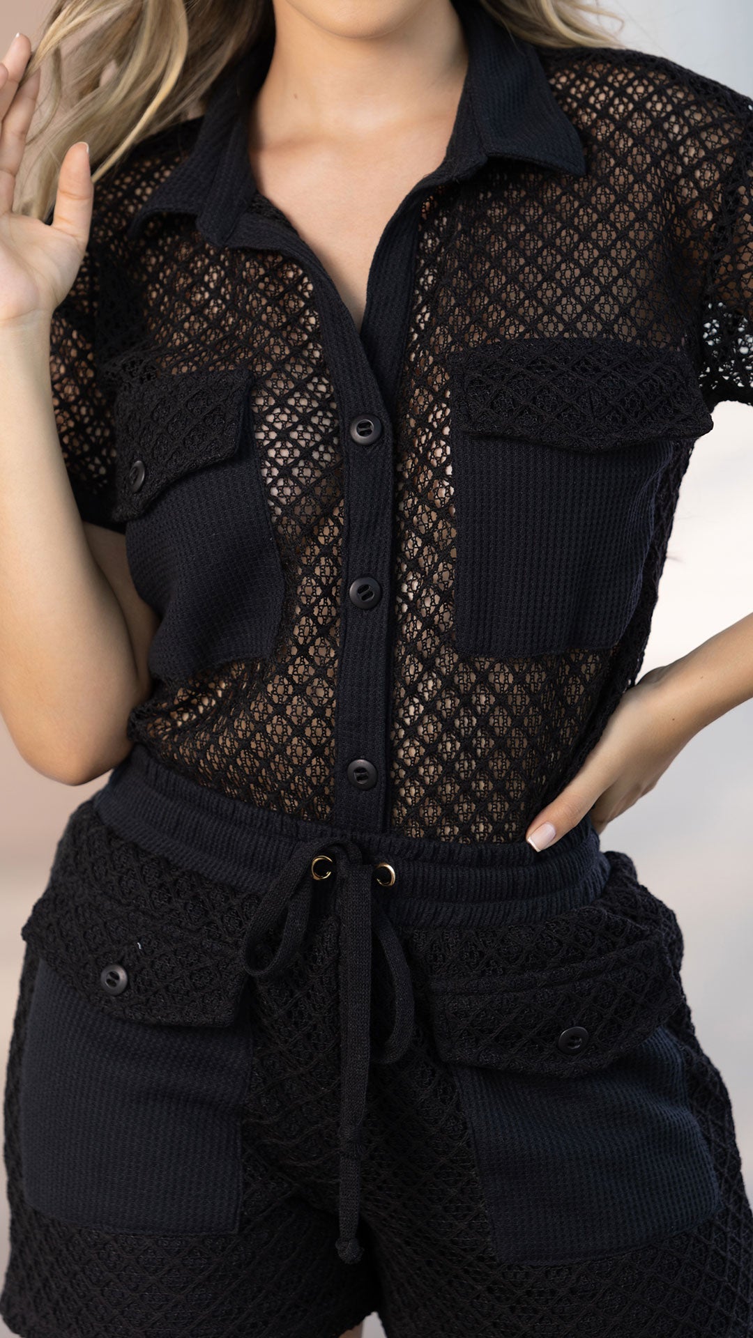 M74129 CONJUNTO MALLA ROMBOS NEGRO