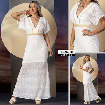 M74140 VESTIDO MARFIL MAYA PLISADO