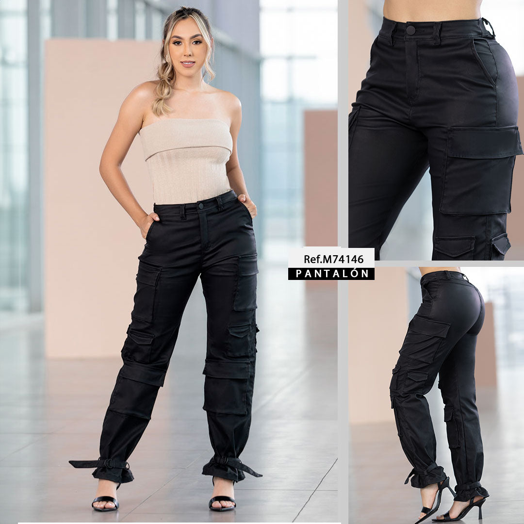 M74146 PANTALÓN BENGALINA CUERO NEGRO