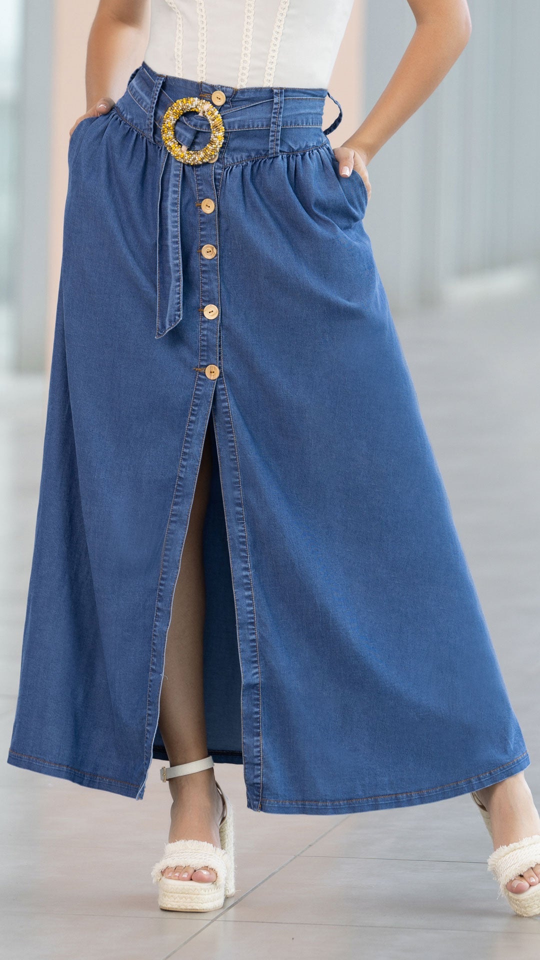 M74157 FALDA TENCEL PANDORATA AZUL