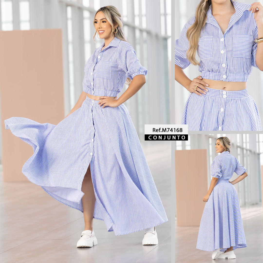 M74168 CONJUNTO LINO RAYAS AZUL