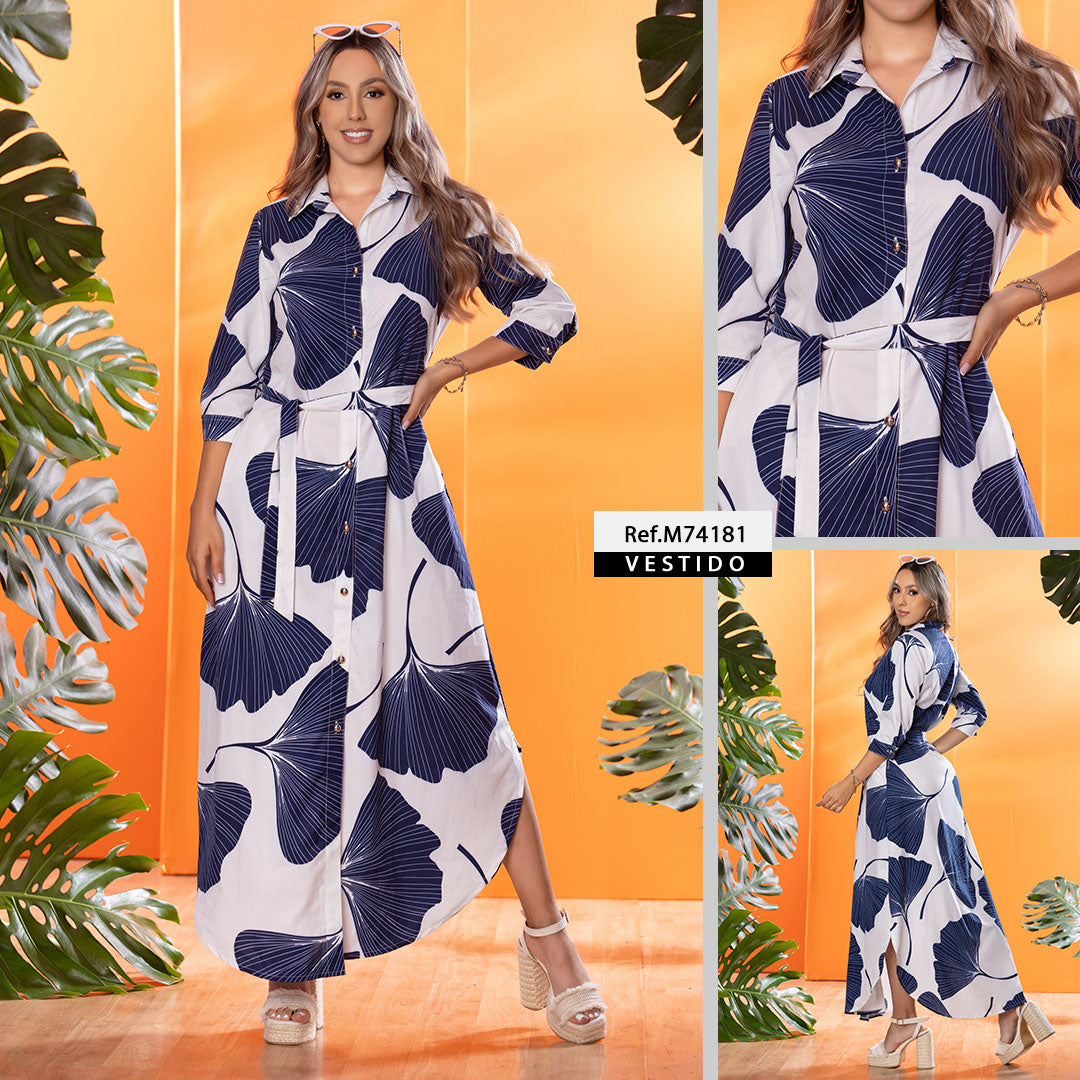 M74181 VESTIDO CHALIS ESTAMPADO AZUL