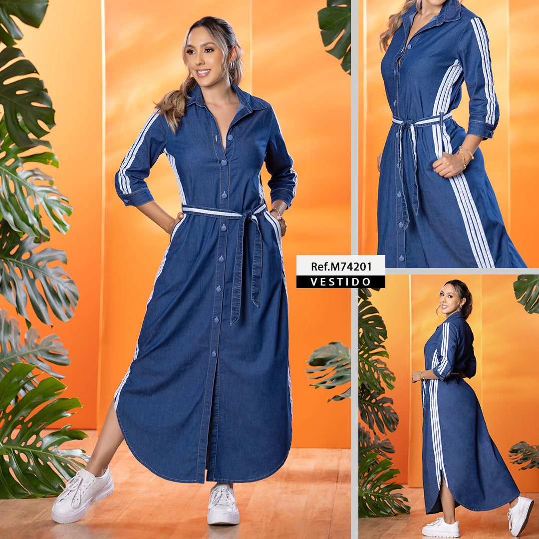 M74201 VESTIDO INDIGO AZUL