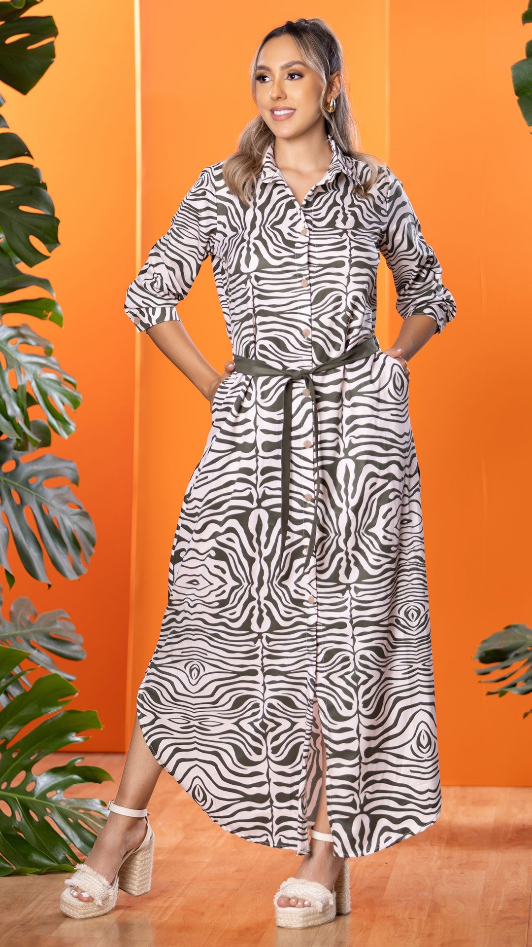 M74242 VESTIDO FALSO CHALIS ESTAMPADO CAMEL