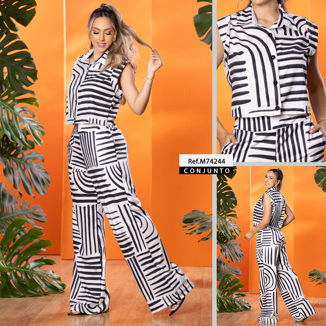 M74244 CONJUNTO FALSO CHALIS ESTAMPADO MARFIL