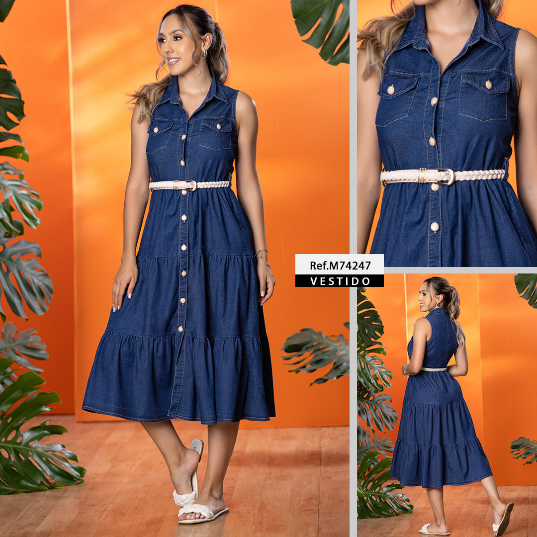 M74247 VESTIDO CHAMBRAY AZUL