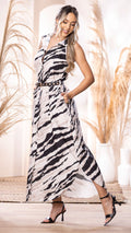 M74260 VESTIDO FALSO CHALIS ESTAMPADO CAMEL