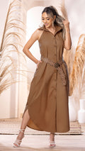 M74280 VESTIDO POPELINA CAFE