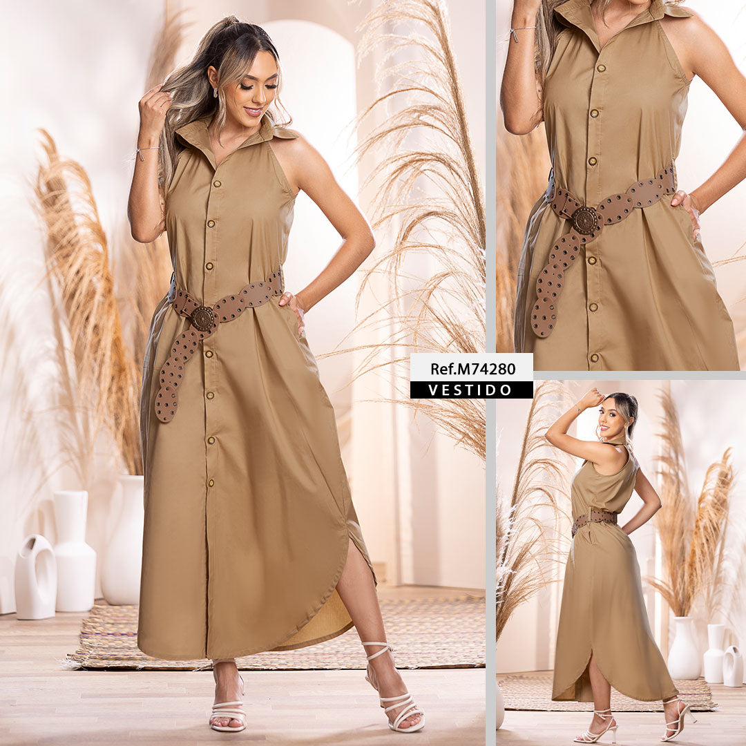 M74280 VESTIDO POPELINA CAMEL
